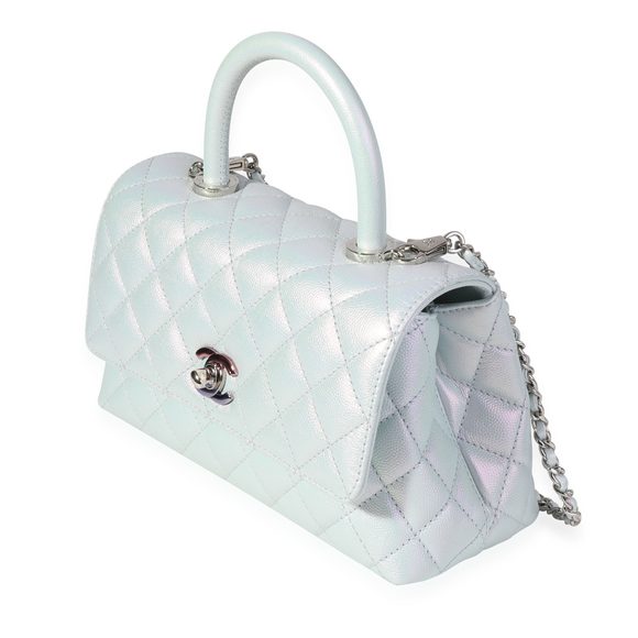 Chanel Iridescent Blue Quilted Caviar Mini Coco Top Handle Flap Bag - Picture 2 of 8